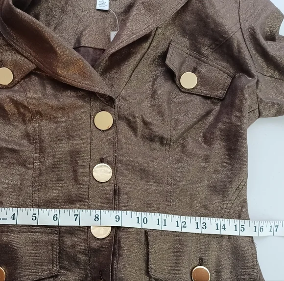 NWT Cache Mob Wife Sz S Metallic Gold Button Front Belted Linen Blend Jacketed. - Picture 13 of 16